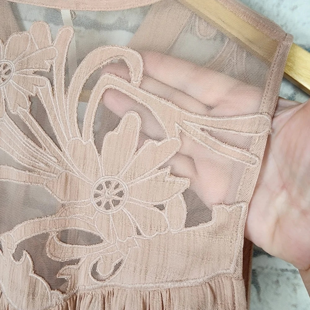 Free People Western Romance Mesh Applique Swing Top Rose Pink Size XS - Picture 12 of 16